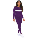 Grey Fashion Sexy Adult Striped Patchwork Patchwork O Neck Long Sleeve Regular Sleeve Regular Two Pieces