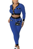 Blue Street Geometric Patchwork O Neck Long Sleeve Regular Sleeve Short Two Pieces
