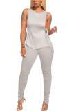 Light Gray Fashion Casual adult Ma'am Patchwork Solid Two Piece Suits pencil Sleeveless Two Pieces