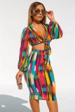 Multi-color adult Street Fashion Two Piece Suits Print Tie Dye Striped Hip skirt Long Sleeve Two-Piec