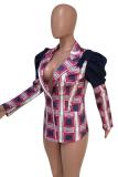 multicolor Notched Print bow-knot Slim fit Patchwork Button Stringy selvedge Print Long Sleeve Suit jac