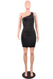 Apricot Sexy One Shoulder Sleeveless one shoulder collar Asymmetrical Knee-Length diamonds 