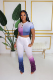 Light Purple Casual Gradient Regular Short Sleeve Two Pieces