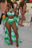 Green crop top A three-piece bandage Asymmetrical backless Sexy Fashion Bikinis Set