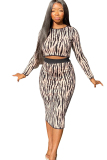 Black and white Sexy Two Piece Suits Patchwork Striped Hip skirt Long Sleeve Two-Piece Dress