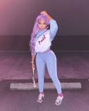 Blue Sportswear Print Long Sleeve Regular Sleeve Two Pieces