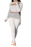 Black Sexy Solid Hollowed Out Patchwork O Neck Long Sleeve Two Pieces