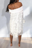 White Sexy Off The Shoulder Long Sleeves One word collar Swagger Knee-Length Solid Club Dresses