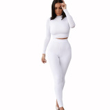 Coffee Living Solid O Neck Long Sleeve Two Pieces