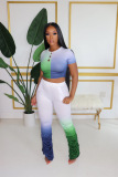 Light Purple Casual Gradient Regular Short Sleeve Two Pieces