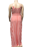 rose red Sexy O Neck Bandage Striped Print