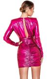 Silver adult Sexy Fashion Cap Sleeve Long Sleeves V Neck Step Skirt Mini Draped chain Fluorescent