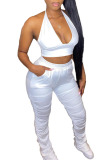 White Casual Solid Bandage Patchwork Backless Halter Sleeveless Two Pieces