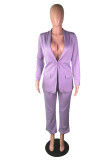 Black Fashion Celebrities adult Two Piece Suits Solid Straight Long Sleeve