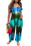 Red Casual Print Patchwork U Neck Loose Jumpsuits