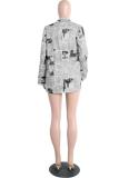Green cardigan Long Sleeve Solid Print Newspaper Blouses & Shirts