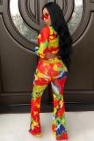 multicolor adult Fashion Casual crop top Two Piece Suits Print Loose Long Sleeve Two-piece Pants Set