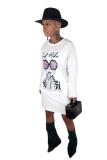 Khaki Casual Fashion adult Cap Sleeve Long Sleeves O neck Step Skirt Mini Print Long Sleeve Dre