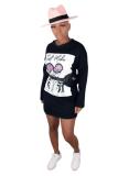 Khaki Casual Fashion adult Cap Sleeve Long Sleeves O neck Step Skirt Mini Print Long Sleeve Dre