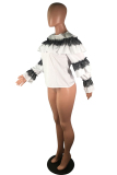 White O Neck Long Sleeve ruffle Solid Patchwork Tees & T-shirts