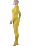 Green street Solid zipper Milk. Long Sleeve O Neck Jumpsuits