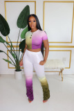 Light Purple Casual Gradient Regular Short Sleeve Two Pieces
