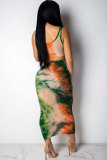 Blue Sexy Fashion Patchwork HOLLOWED OUT Print Regular Two-Piece Dress