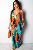 Black Yellow Casual Off The Shoulder Sleeveless Slip Swagger Floor-Length Print Patchwork
