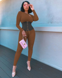tangerine Street Patchwork Bandage Patchwork O Neck Skinny Jumpsuits