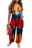 Red Casual Print Patchwork U Neck Loose Jumpsuits