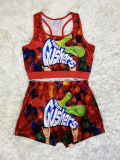 Blue Sexy Print Straight Sleeveless Two Pieces