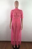 Yellow Casual Fashion Cap Sleeve Half Sleeves O neck Straight Ankle-Length Solid asymmetrical Mes