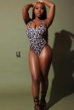 Black backless Print Patchwork Sexy Fashion One-Piece Swimwear
