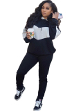 Black Casual Patchwork Two Piece Suits Solid Straight Long Sleeve