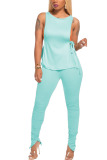 Light Gray Fashion Casual adult Ma'am Patchwork Solid Two Piece Suits pencil Sleeveless Two Pieces
