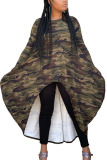 Blue Fashion Daily Adult Milk Fiber Camouflage Print O Neck Long Sleeve Ankle Length Asymmetrical Dresses