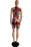 Multi-color Fashion Casual Patchwork Print Straight Two-Piece Short Set