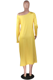 Orange adult Fashion Sexy One Shoulder Long Sleeves one shoulder collar Swagger Mid-Calf Print Ch