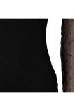 Black Network Sexy Patchwork Solid Hip skirt Long Sleeve Two-Piece Dress