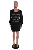 Army Green adult Casual Fashion Cap Sleeve Long Sleeves V Neck Lantern skirt Knee-Length Patchwork Embro