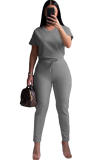 Black venetian Casual Fashion Ma'am adult Patchwork Two Piece Suits Solid pencil Short Sleeve Two-piece P