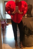 Red Formal Evening Party Prom Heart-Shaped Faux Fox Fur Cape Coats