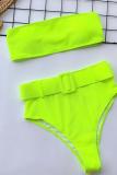 Fluorescent green Nylon Patchwork Print Two Piece Suits adult Fashion Sexy Bikinis Set