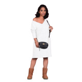 White Casual Solid V Neck Dresses