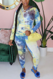 Yellow Fashion Casual adult Ma'am Tie Dye Two Piece Suits pencil Long Sleeve Two Pieces
