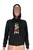 Red O Neck Print Letter Print Long Sleeve Sweats & Hoodies