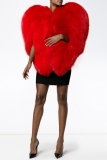 Red Formal Evening Party Prom Heart-Shaped Faux Fox Fur Cape Coats