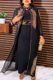 White Hot Drill Mandarin Collar Long Sleeve Longline Cardigan Muslim Dubai Robe And Maxi Dress Vacation Plus Size Two Pieces Dress Sets