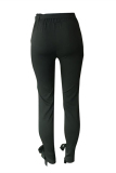 Green Elastic Fly High Solid Bow-knot Asymmetrical pencil Pants