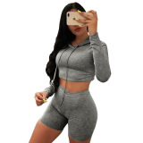 Black Fashion Active Solid Two Piece Suits pencil Long Sleeve Two Pieces